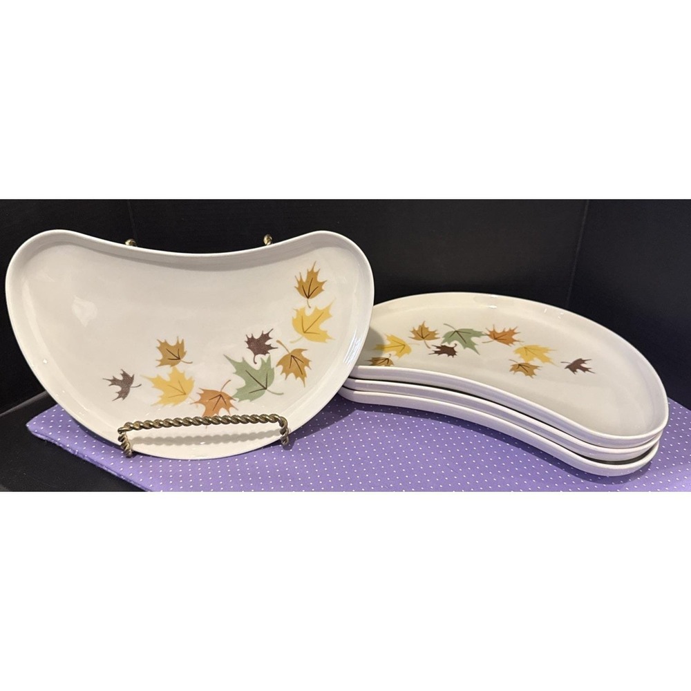 Franciscan Indian Summer Fall Leaves Set Of 4 Crescent Plates Plate‎ Vintage 8"